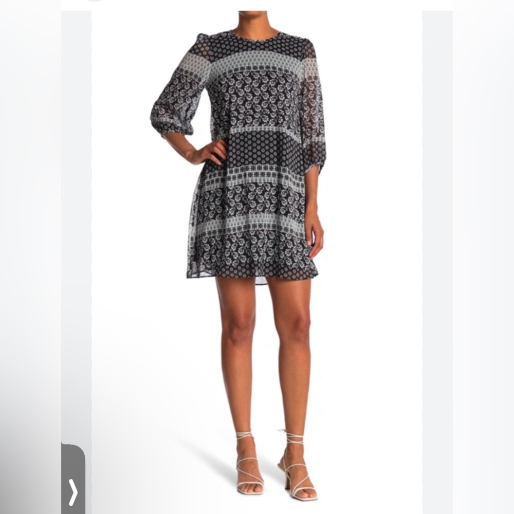Calvin Klein Shift Dress Black/Withe Floral 2/4 Sleeve Sz 10
